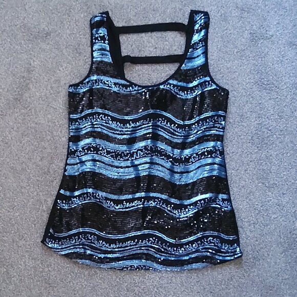 VANITY BLUE SEQUIN TANK TOP - Picture 1 of 2